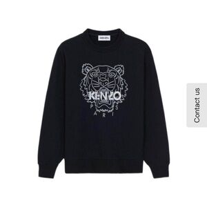 Kenzo Black Crewneck Sweater with White Tiger Graphic